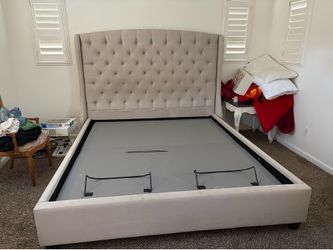 Living Spaces California King Upholstered Storage Bed Frame – Tufted Wingback