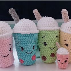 Crocheted Bubble Tea plushie 