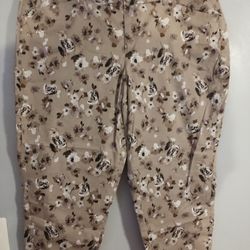 Lane Bryant Womens Floral Pants Zip Boyfriend Fit Tan Black Pockets size 22 NWT ... MAKE AN OFFER