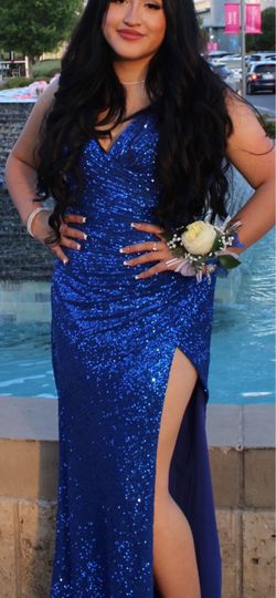 Blue prom dress, laced in back, Ladivine brand, size L