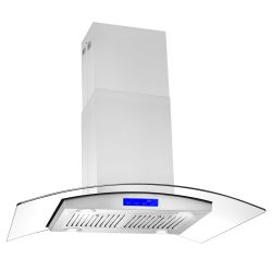 New Open Box 36" Stainless Steel Island Range Hood with Digital Touch Controls, Glass Canopy