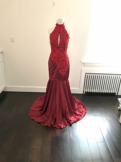 New Sz8 Dark Red Halter Mermaid Formal Pageant Dress