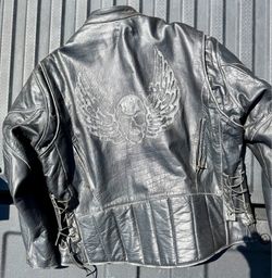 Black leather motorcycle jacket