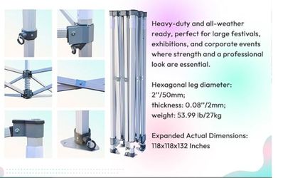 Heavy-Duty Commercial 10x10 Pop-Up Canopy Frame Only (50mm Hex Legs, 2mm Aluminum) – Never Used