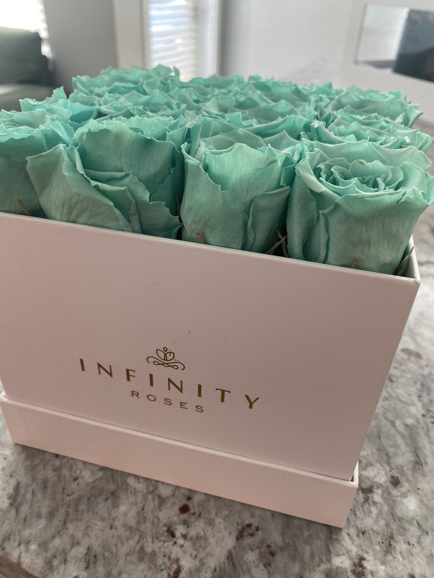 Infinity Roses in White Box Robbin Egg Blue/tiffany Color