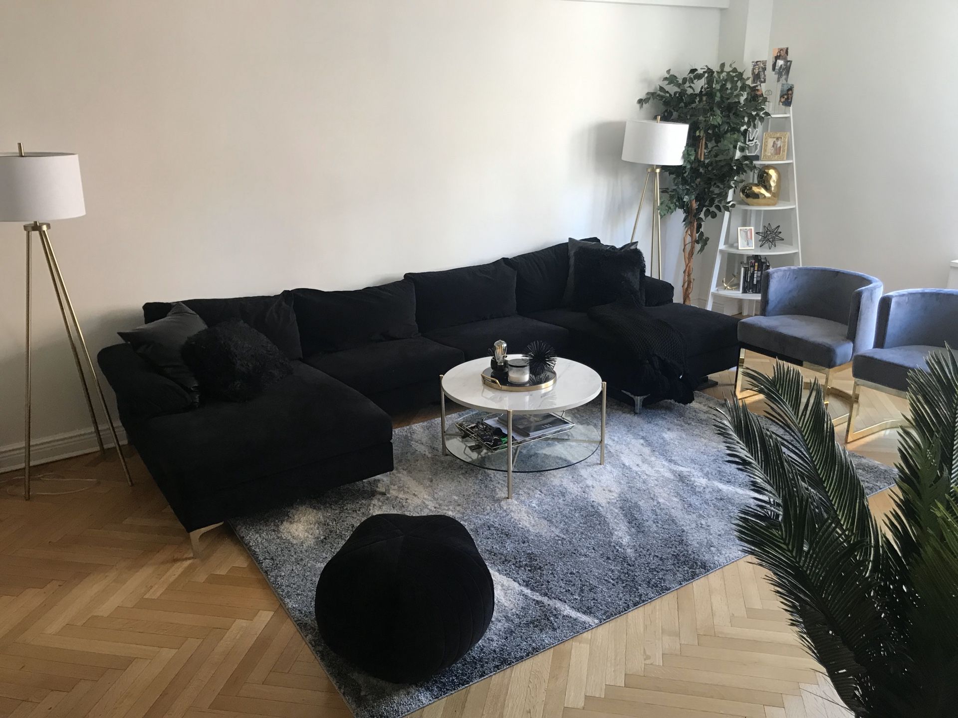 Modern U Shaped Black Velvet Sectional Couch