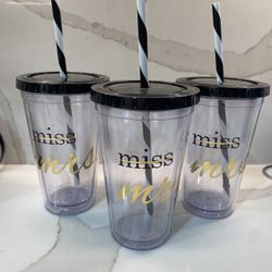 Bridal Tumblers - Miss To Mrs NEW 4.00 Each Or All 3 For 10.0 