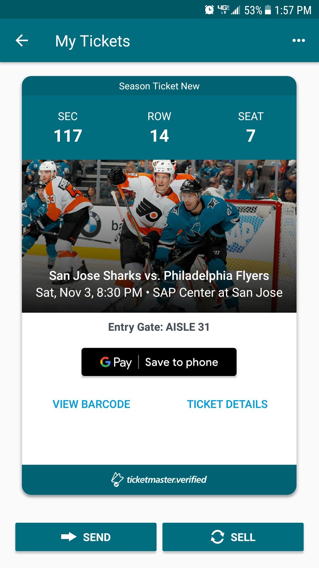 1 Sharks ticket