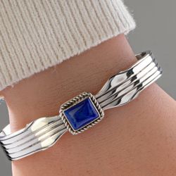 Navajo J. Begay Sterling Silver Lapis Bracelet