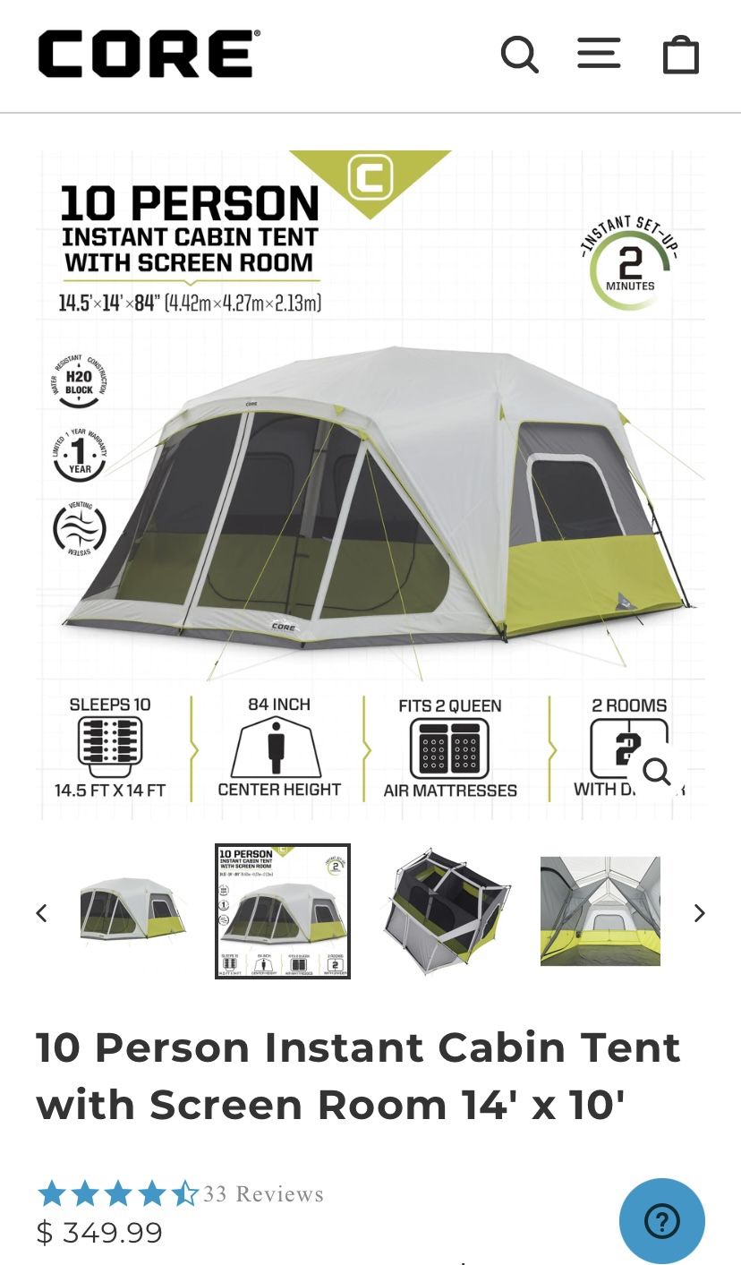 CORE EQUIPMENT 10 Man Cabin Tent