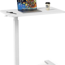 Overbed Table, Height Adjustable Bedside Laptop Desk with Flip Top, Hidden Wheels & Cup Holder, Portable Over Bed Desk for Home Office Study