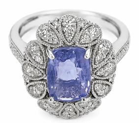 GIA Certified 4.11 Ct Natural Unheated Ceylon Blue Sapphire, Diamond & Platinum Ring by Isabel Perez