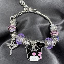 Silver Pink & Purple Charm Bracelet 