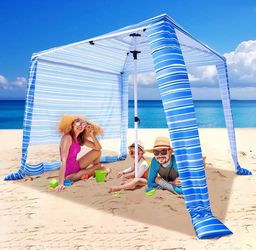 Brand New Beach Cabana - 6.2'x6.2' UPF 50+ Sun Shade, Easy Setup & Portable, Waterproof Canopy with Sand Pockets, Side Wall & Beach Umbrella Tent Desi