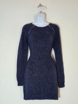 Abercrombie & Fitch Double-Zipper, Long Sleeve, Crewneck Sweater Dress Size:S Color: Blue