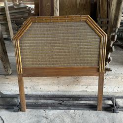 Twin Size Wood And Woven Head Board And Bed Frame