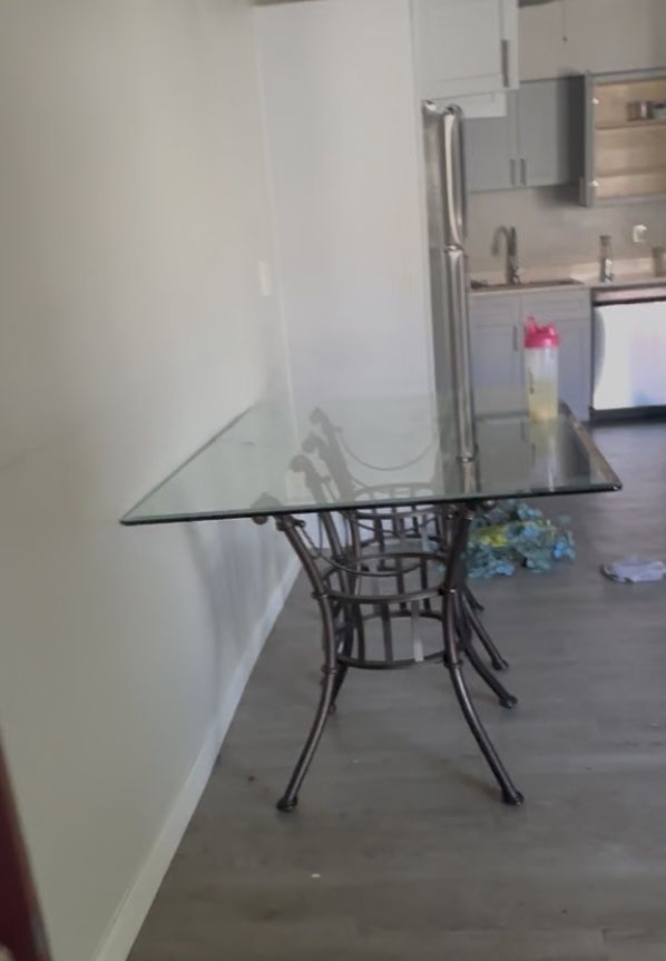 Metal Base Glass Top Dining Table