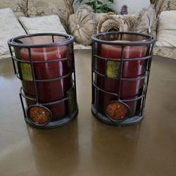 2 Sm-Hurricane Candle Holders With Candles 