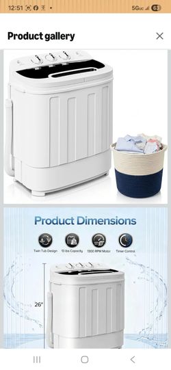 Portable Clothes Washing Machine Mini Twin Tub Washing Machine 13lbs Capacity with Spin Dryer,Compact Washer and Dryer Combo Lightweight Small Laundry
