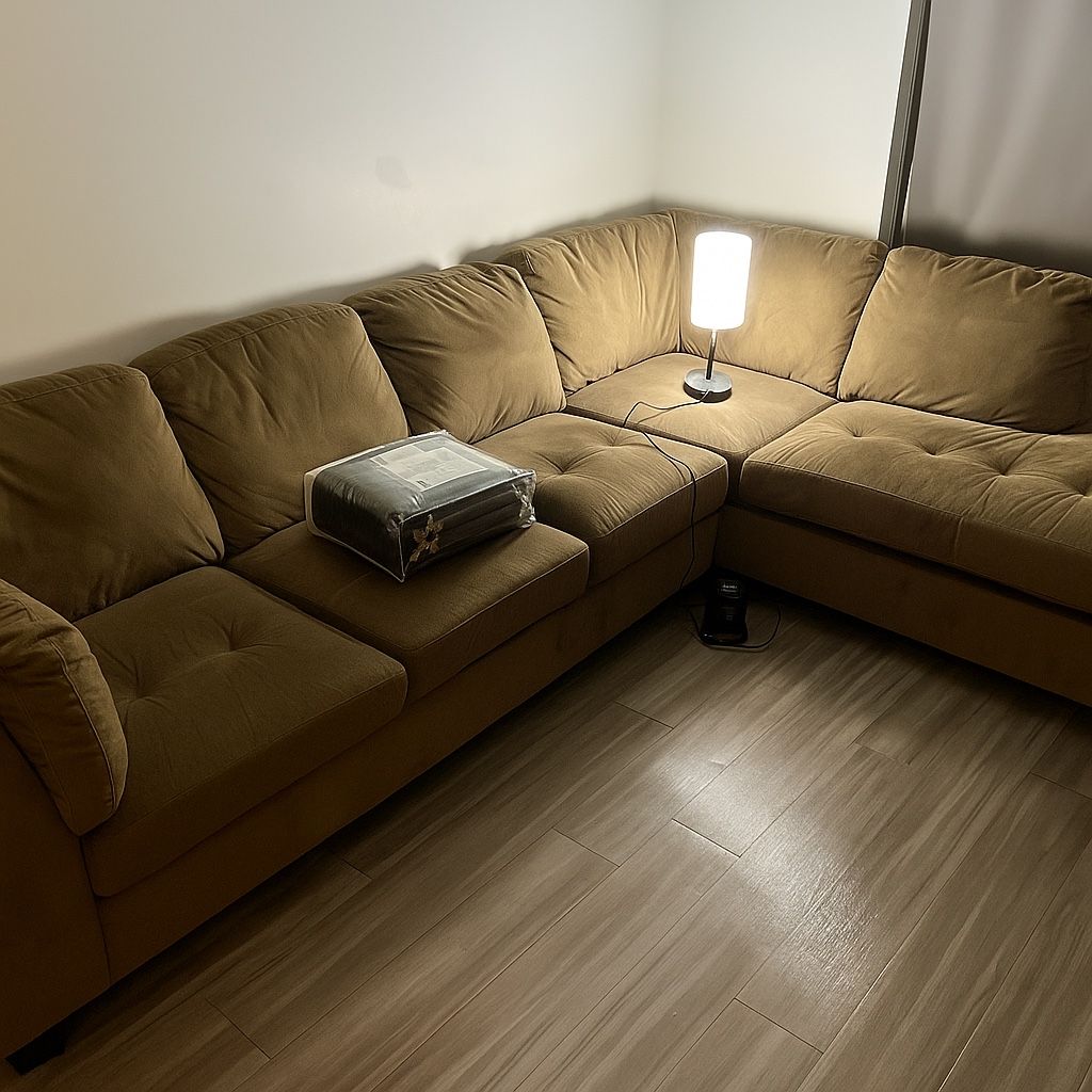 Brown Sectional Couch + Free Black Water Resistant Couch Cover