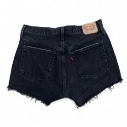 Levis 501 black raw hem distressed shorts 