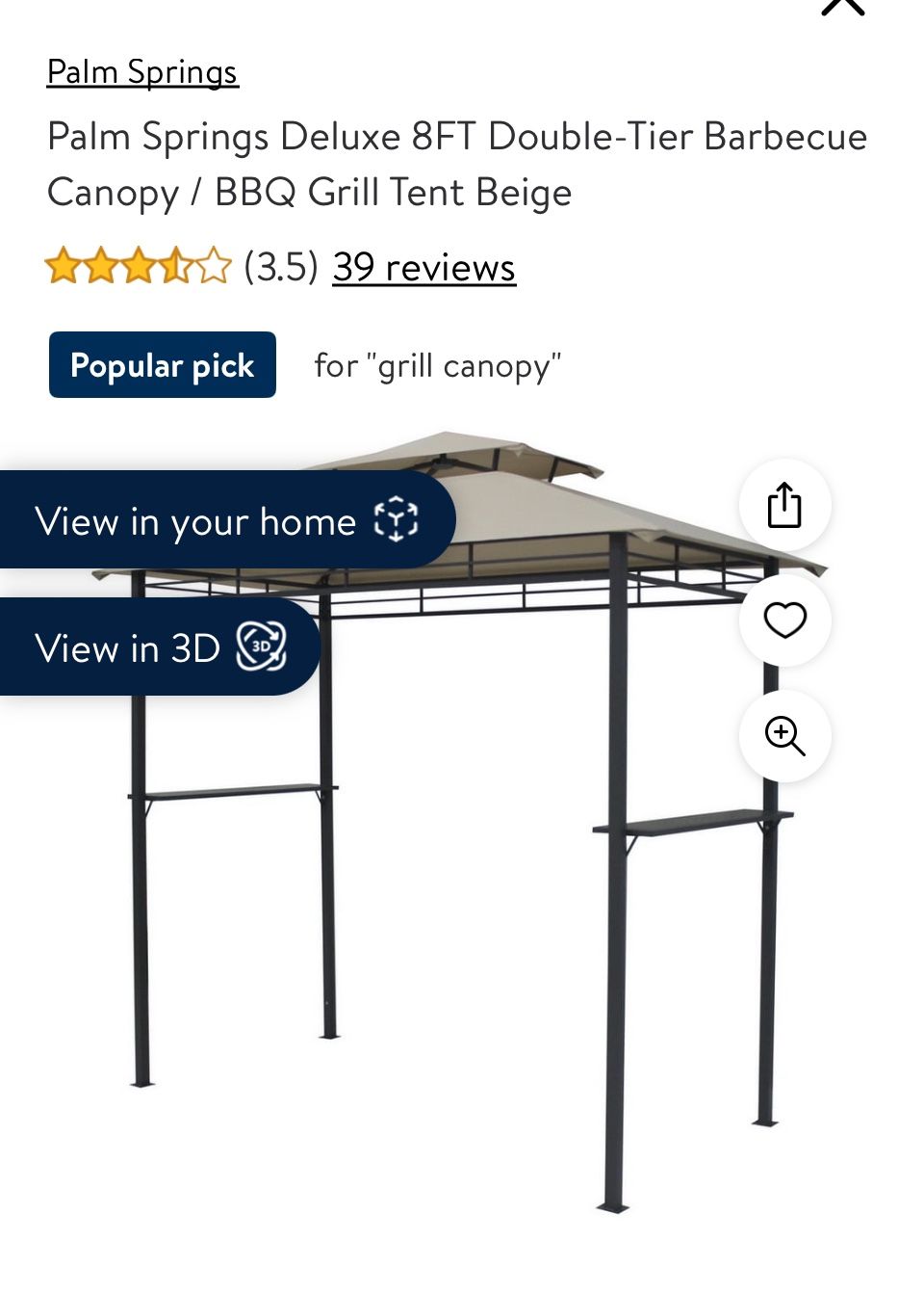 Palm Springs Deluxe 8FT Double-Tier Barbecue Canopy / BBQ Grill Tent Sand