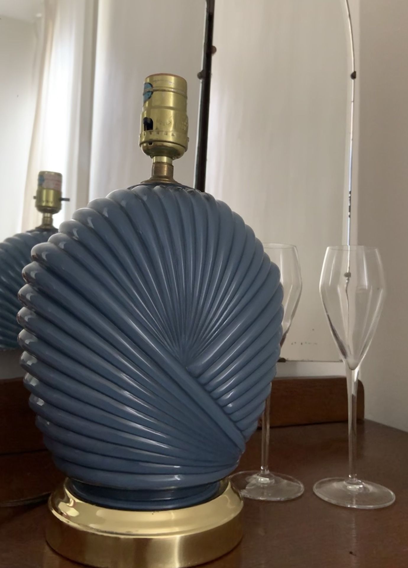 Vintage Art Deco Blue & Gold Shell Lamp