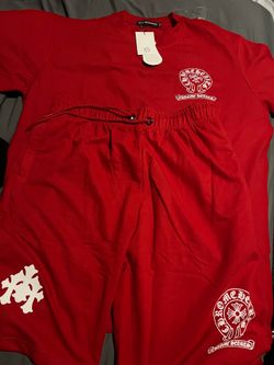 Chromheart red shorts outfit