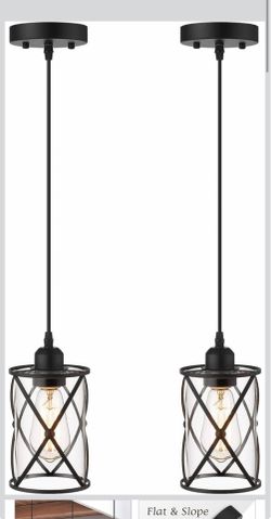 Pendant Lights Kitchen Island 2 Pack, Black Mini Pendant Light with Clear Glass, Farmhouse