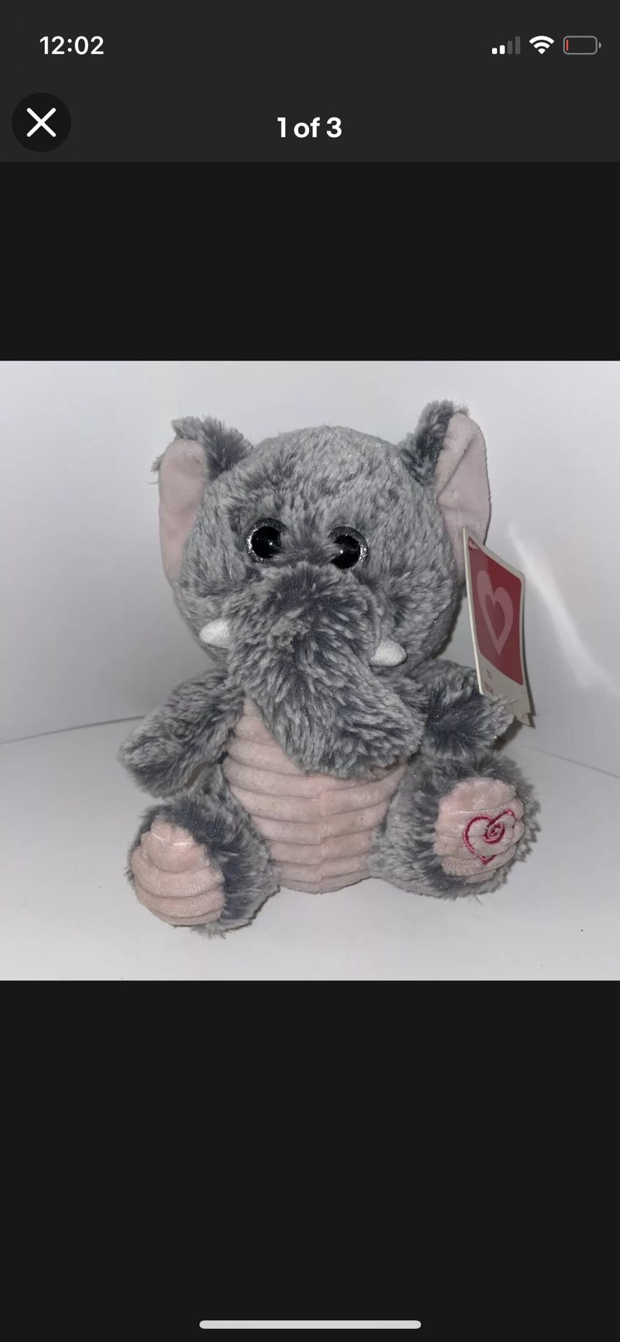 Kellytoy Frosted Gray Elephant Plush 8" Stuffed Animal Toy