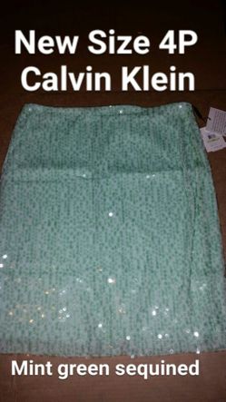 New Sz 4P petite women's Calvin Klein designer mint green sequined skirt nwt