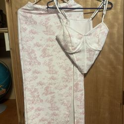 Pink White Floral Two Piece Dress Skirt Women’s