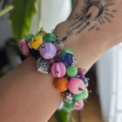 Handmade Colorful Charm Bracelet (#0116) Statement Beaded Jewelry