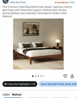 Thor Premium Solid Wood Bed Frame Queen, Japanese Joinery Bed Frame with Wood Slat Support, Platform Bed, No Box Spring Needed, Easy Assembly, Minimal