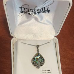 NIB TORI HILL GENUINE MARCASITE/ABALONE STERLING SILVER NECKLACE -FREE S&H W/BIN