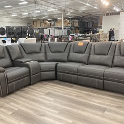 Dark Gray Leather Recliner Sectional