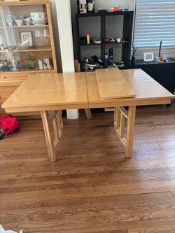 Mid century wood dining table with 6 chairs