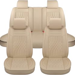 Leather Car Seat Covers Full Set - Universal 5 Pcs Waterproof Vehicle Cushion, Leatherette Automotiv