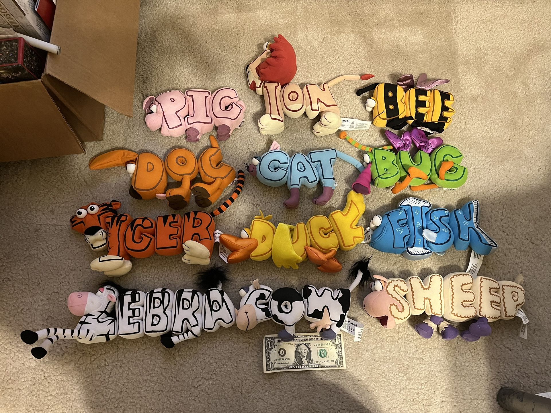 LOT of 12 PBS Word World Magnetic Pull Apart Plush Letter Animal Word Things