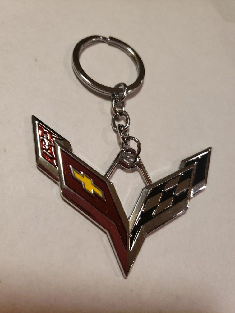 3D Corvette Cross Flags Emblem Keychain Car Key Ring For Chevrolet