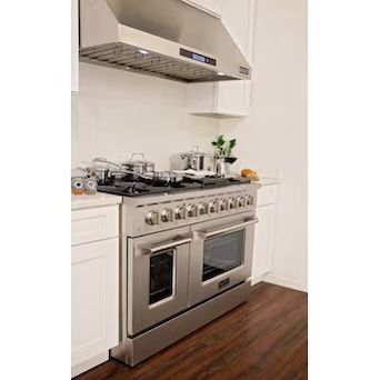 Kucht Professional 48-in 4.2-cu ft / 2.5-cu ft Convection Oven Freestanding Double Oven Dual Fuel Range (Stainless Steel) Plus Hood! )