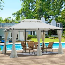 13x10 Outdoor Patio Gazebo Canopy Tent With Ventilated Double Roof And SideWall(Detachable Curtain Included On All Sides),Suitable for Lawn, Garden, B