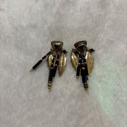 Tabra Earrings Vintage Black Onyx Gold Plated Dangle Drop Ethnic Floral Leaf