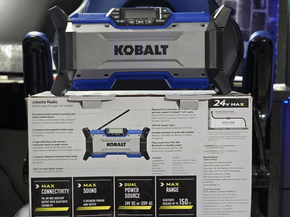Kobalt 24-volt Cordless Bluetooth Compatibility Jobsite Radio