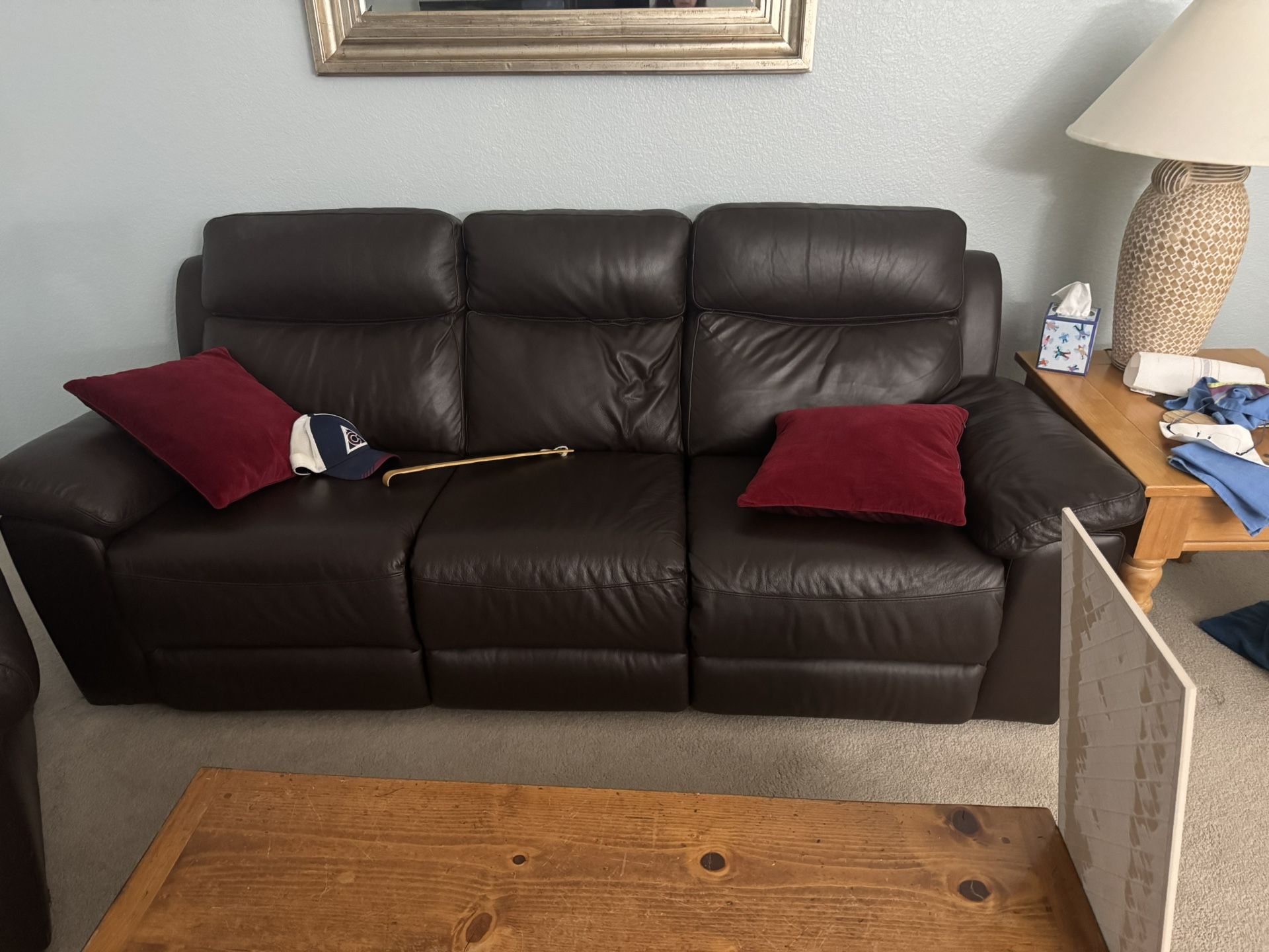 Matching Dark Brown Leather Sofa and Armchair (see Description)