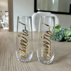 Cheers 2 Stemless Glass Champagne Glasses