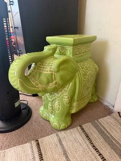 Green Ceramic Elephant Garden Stool