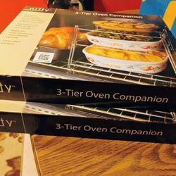 2-Pack New Nifty 3-Tier Oven Companion Racks, Collapsible Chrome Steel (NIB)