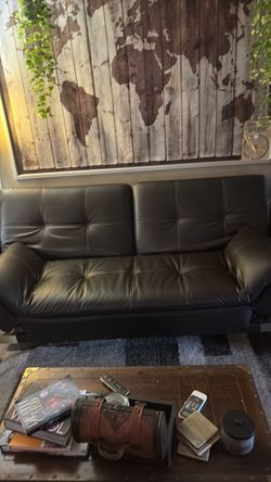 Black Faux Leather Futon Sofa