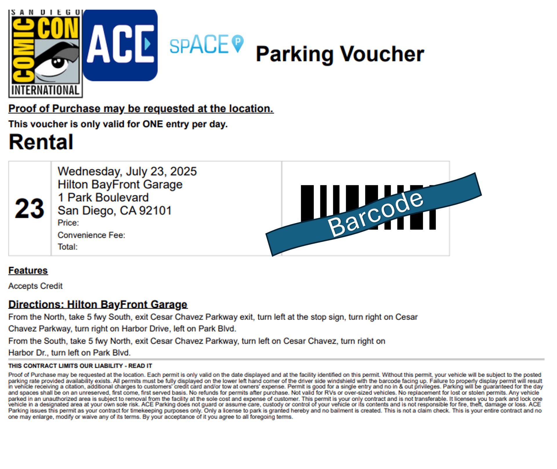 San Diego Comic Con Hilton Bayfront parking - WEDNESDAY ONLY